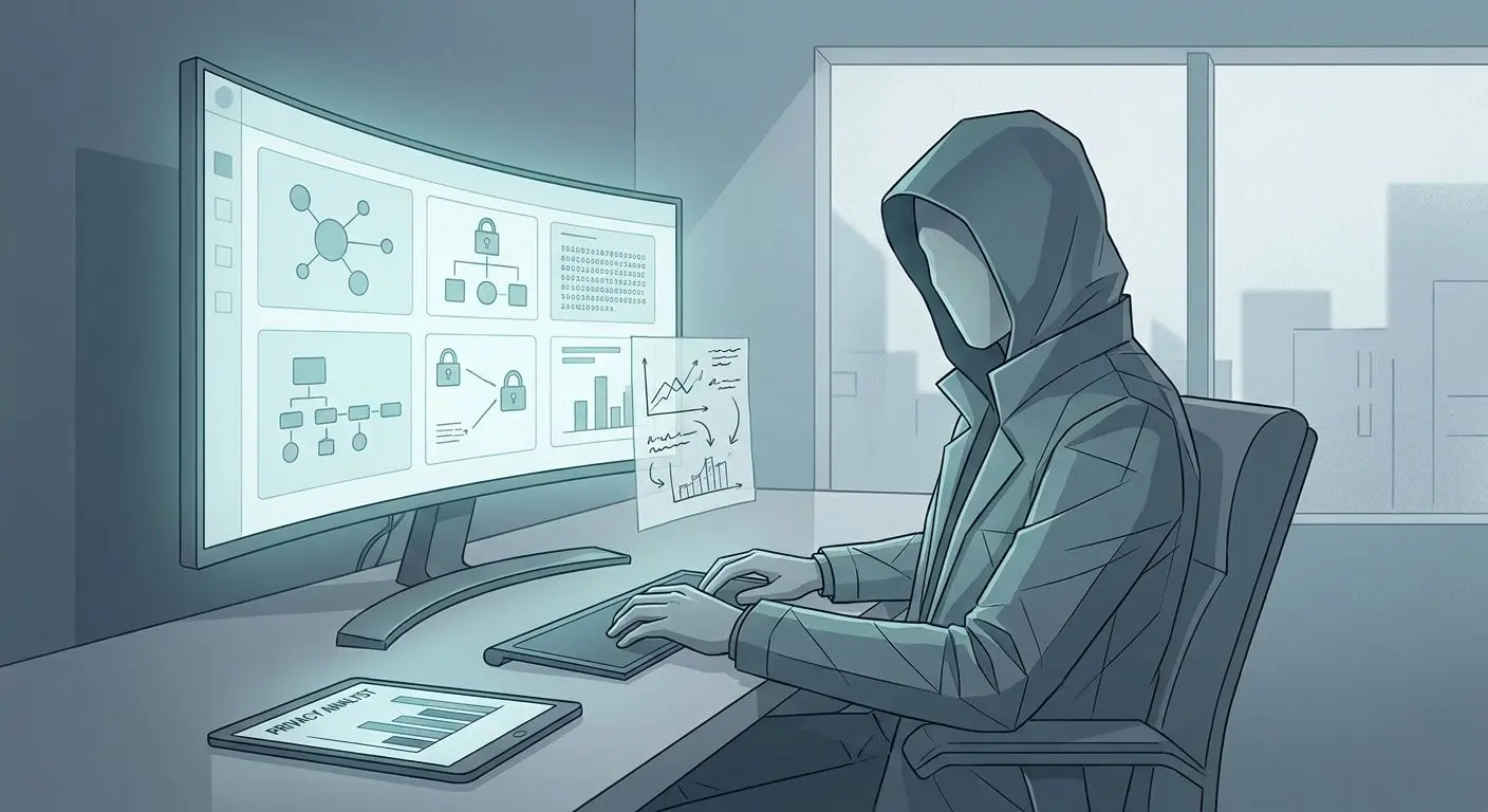 Symboliczna ilustracja analityka przygotowującego powiadomienie o plikach cookie