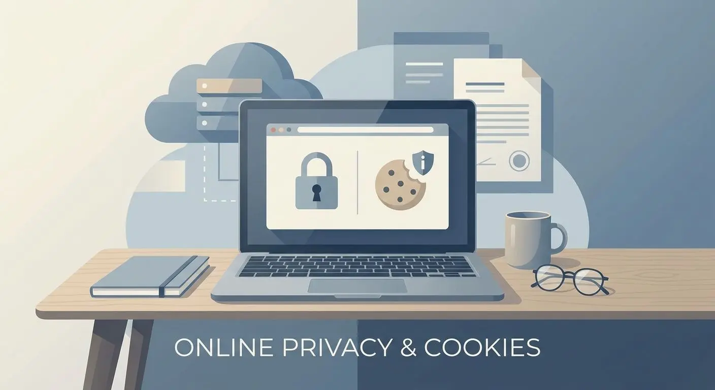 Grafika przedstawiająca prywatność online i pliki cookie w przeglądarce
