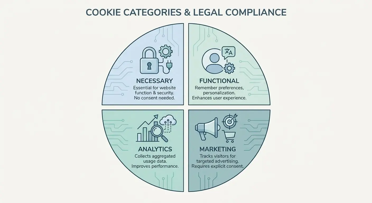 Infografika przedstawiająca rodzaje plików cookie używanych w serwisie