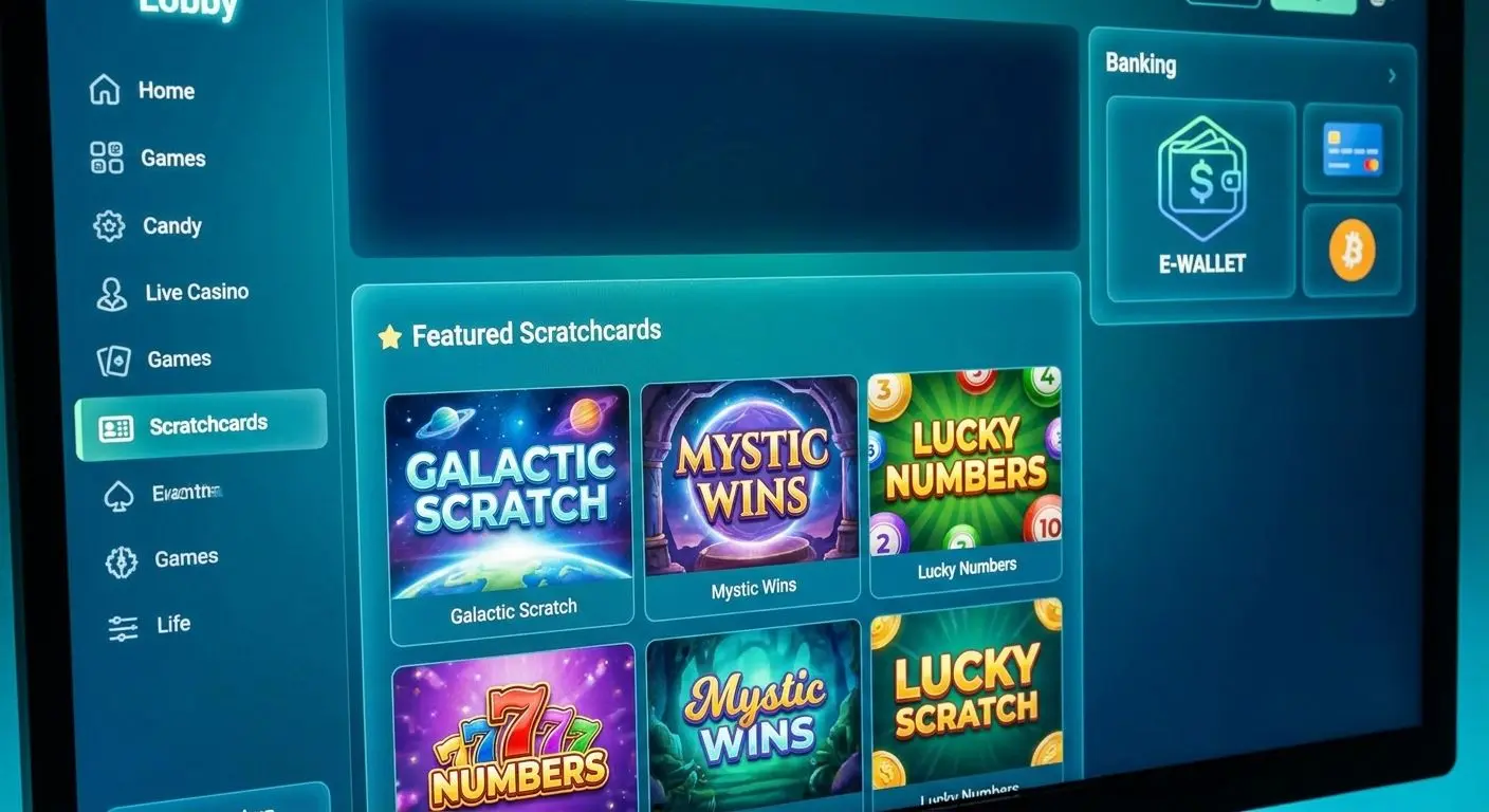 Lobby gier online z kategorią zdrapek i ikoną Skrill